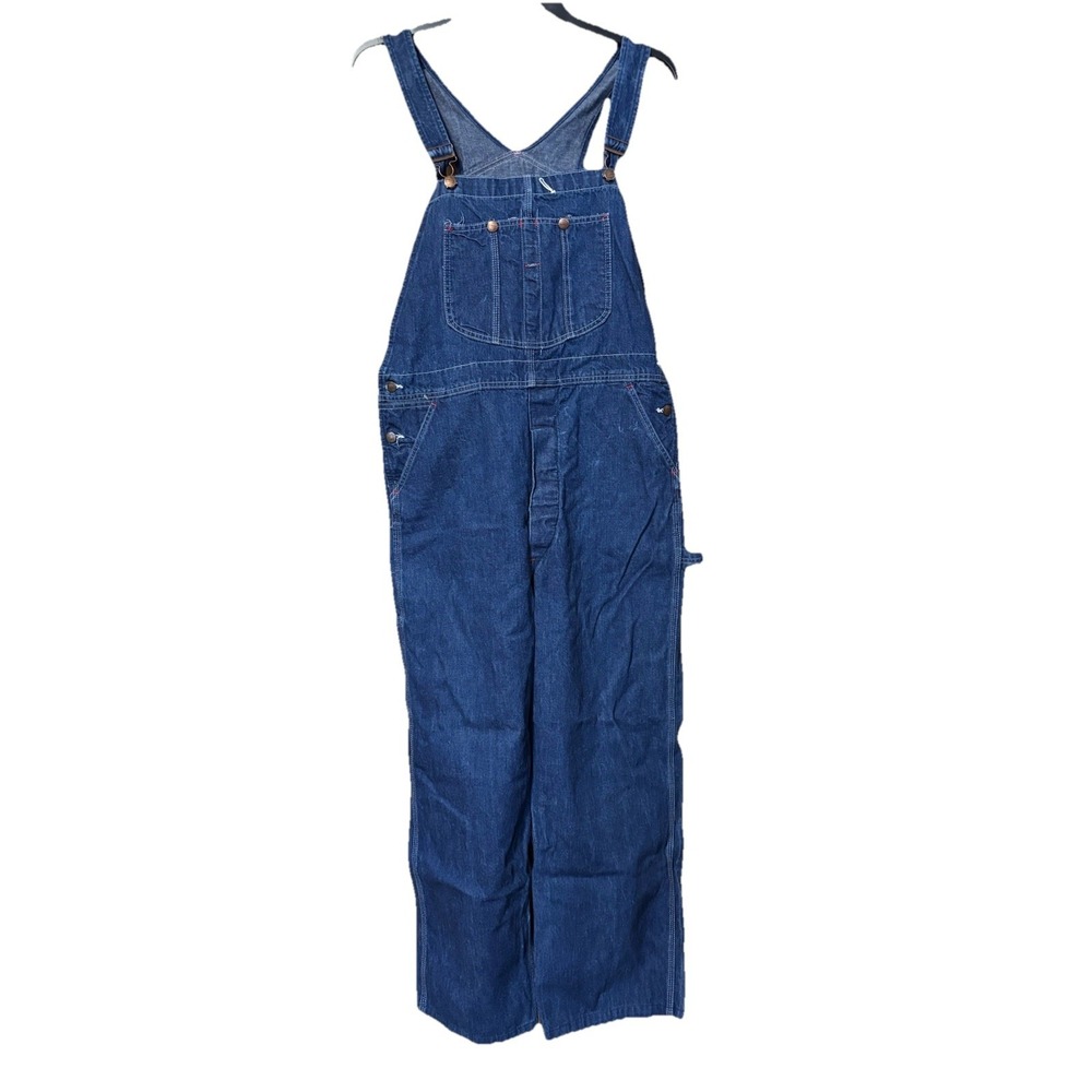 Vintage MONTGOMERY WARD 38x28 Bib Overalls Button Fly Denim Dark Blue USA Farmer